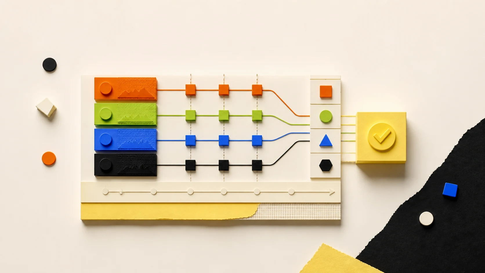 Illustration of colored rows connecting data points on a comparison board.